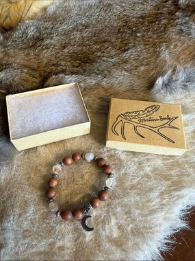 Montana Soul Wooden Bead Bracelet with Crescent Charm - Brown & Clear (1825)